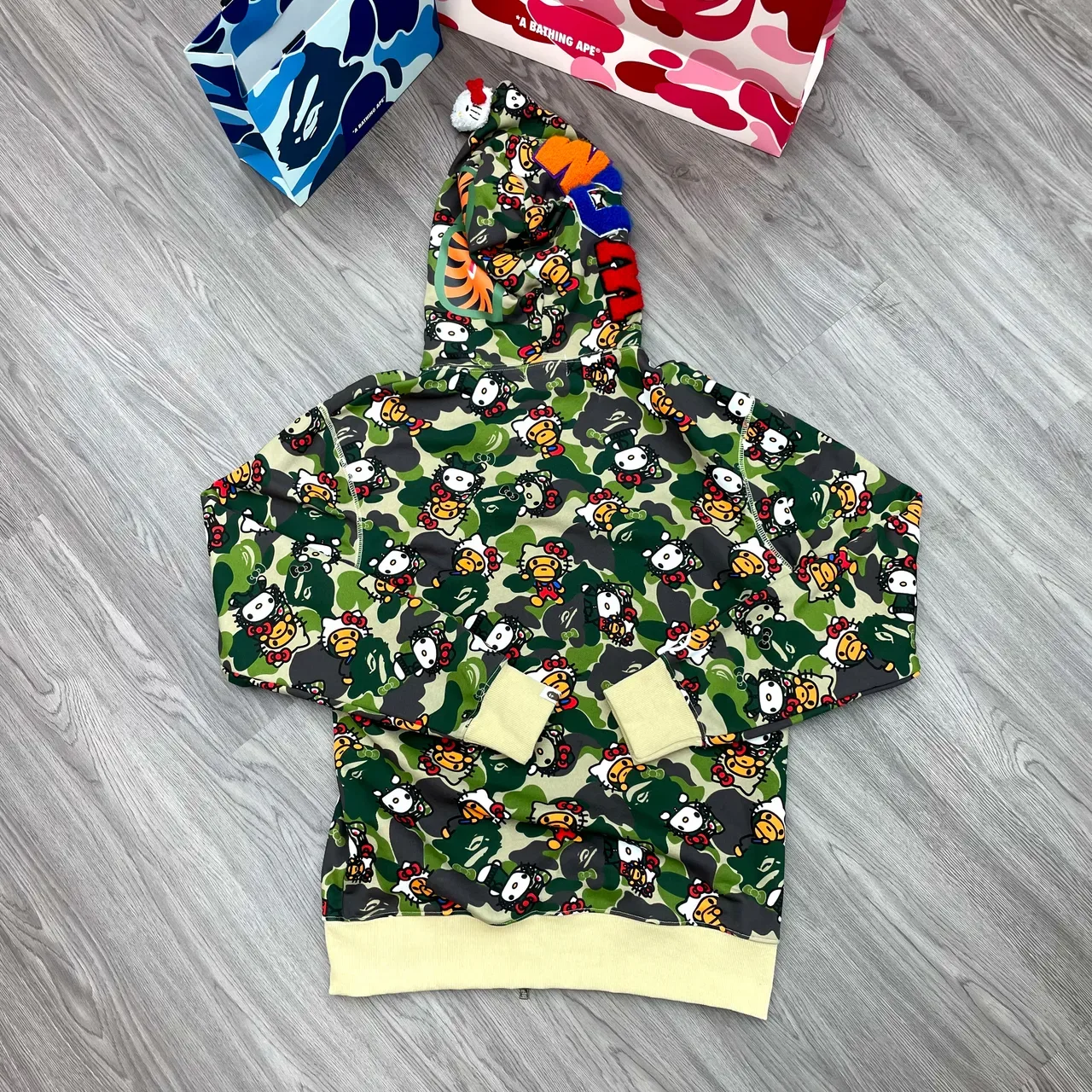 Bathing Ape Shark Moletom com Capuz e Zíper Verde Militar Bege 4