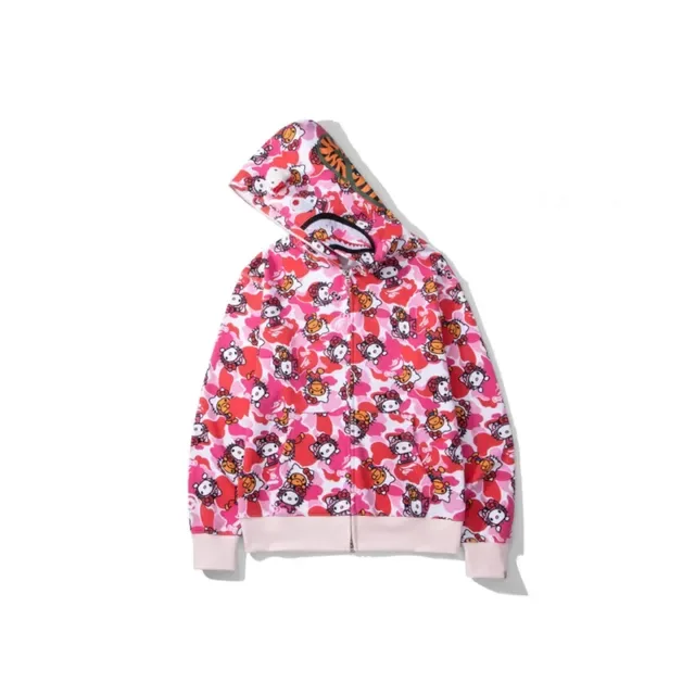 Bathing Ape Shark Moletom com Capuz e Zíper Verde Militar Bege 6