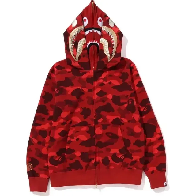 A Bathing Ape Shark लाल बहुरंगी फुल जिप हूड एप्लिके हूडी 5