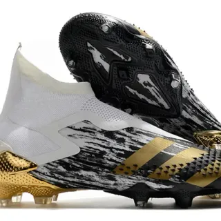 Adidas Black Gold High-Cut Sock-Fit Collar Marbled Upper Firm-Ground Soccer Shoes
