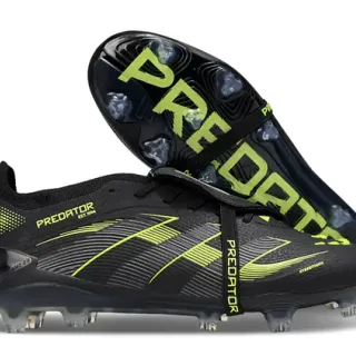 Adidas Noir et Vert sans lacets superposées à la sangle matériaux synthétiques motif ondulé tige sol ferme chaussures de football