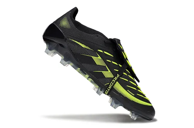 Adidas Noir et Vert sans lacets superposées à la sangle matériaux synthétiques motif ondulé tige sol ferme chaussures de football 2