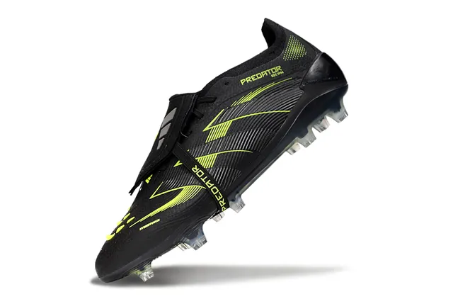 Adidas Noir et Vert sans lacets superposées à la sangle matériaux synthétiques motif ondulé tige sol ferme chaussures de football 3