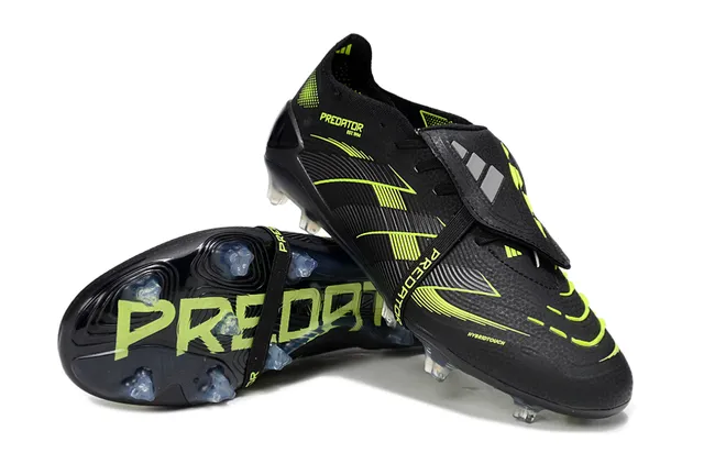 Adidas Noir et Vert sans lacets superposées à la sangle matériaux synthétiques motif ondulé tige sol ferme chaussures de football 4