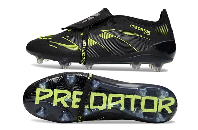Adidas Noir et Vert sans lacets superposées à la sangle matériaux synthétiques motif ondulé tige sol ferme chaussures de football 6