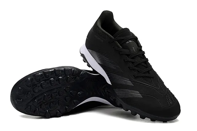 Adidas Preto Branco Baixo-Corte Sintético Superior Listras Gradientes Prateado-Cinza Listras Sapatos de Futebol Turf 4