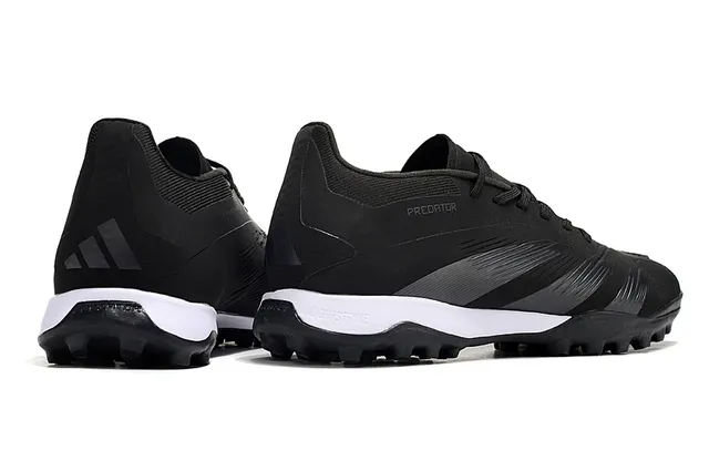 Adidas Preto Branco Baixo-Corte Sintético Superior Listras Gradientes Prateado-Cinza Listras Sapatos de Futebol Turf 5