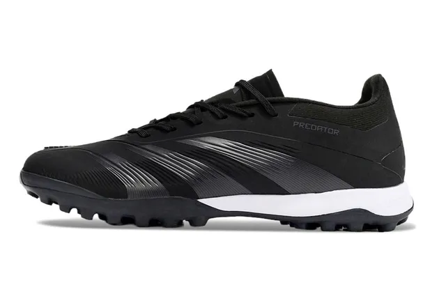 Adidas Preto Branco Baixo-Corte Sintético Superior Listras Gradientes Prateado-Cinza Listras Sapatos de Futebol Turf 7
