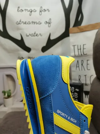 Adidas 蓝色 黄色 Retro Runner 轮廓 麂皮 和 纺织 鞋面 Lifestyle Sneakers 3