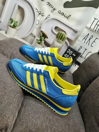 Adidas 蓝色 黄色 Retro Runner 轮廓 麂皮 和 纺织 鞋面 Lifestyle Sneakers 7
