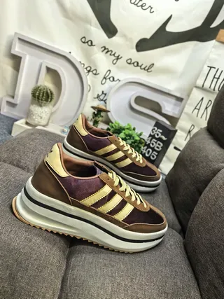 Adidas Tênis Lifestyle Cor Burdeos Marrom Sola de Plataforma Painel Lateral de Três Listras 9