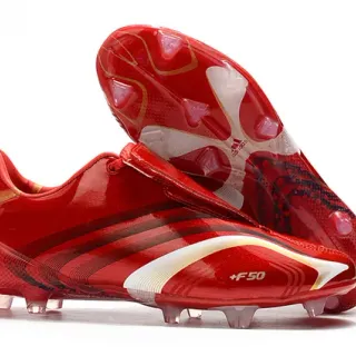 Adidas F50 红白 光泽合成鞋面 非对称系带 天然草地足球鞋