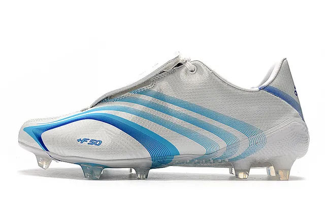 Adidas F50 Rojo Blanco Superior Sintético Brillo Cordones Asimétricos Campo Firme Zapatos de Fútbol 11