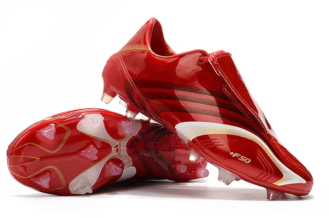 Adidas F50 Rojo Blanco Superior Sintético Brillo Cordones Asimétricos Campo Firme Zapatos de Fútbol 15