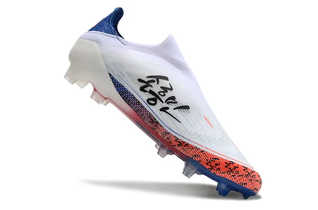 Adidas F50 Branco Azul Sem Cadarços Upper de Meia Sola Translucida Gradiente Campo Firme Sapatos de Futebol 2