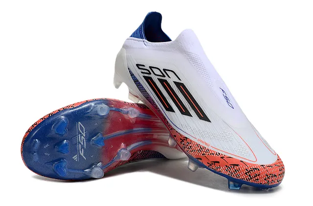 Adidas F50 Branco Azul Sem Cadarços Upper de Meia Sola Translucida Gradiente Campo Firme Sapatos de Futebol 4