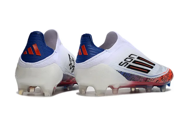 Adidas F50 Branco Azul Sem Cadarços Upper de Meia Sola Translucida Gradiente Campo Firme Sapatos de Futebol 5