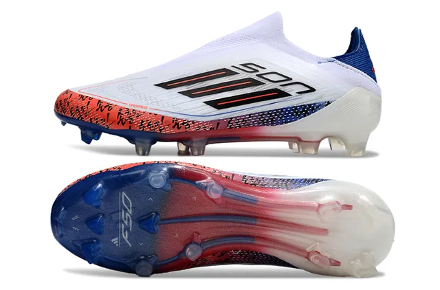 Adidas F50 Branco Azul Sem Cadarços Upper de Meia Sola Translucida Gradiente Campo Firme Sapatos de Futebol 6