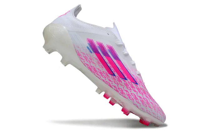 Adidas F50 Blanc Rose Bas Lacets Semelle Translucide Sol Ferme Chaussures de Football 2