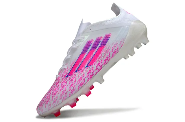 Adidas F50 Blanc Rose Bas Lacets Semelle Translucide Sol Ferme Chaussures de Football 3