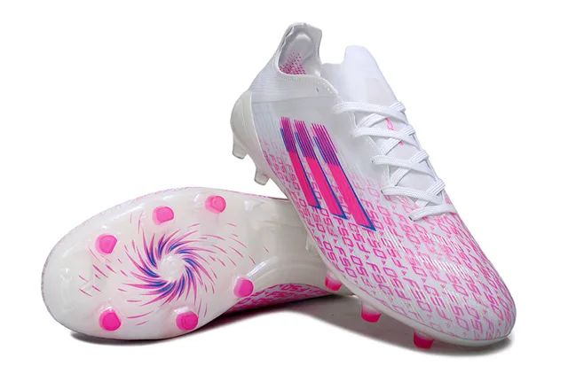 Adidas F50 Blanc Rose Bas Lacets Semelle Translucide Sol Ferme Chaussures de Football 4