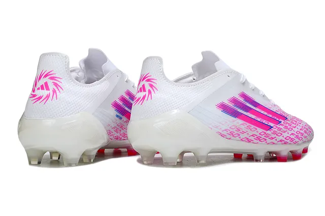 Adidas F50 Blanc Rose Bas Lacets Semelle Translucide Sol Ferme Chaussures de Football 5