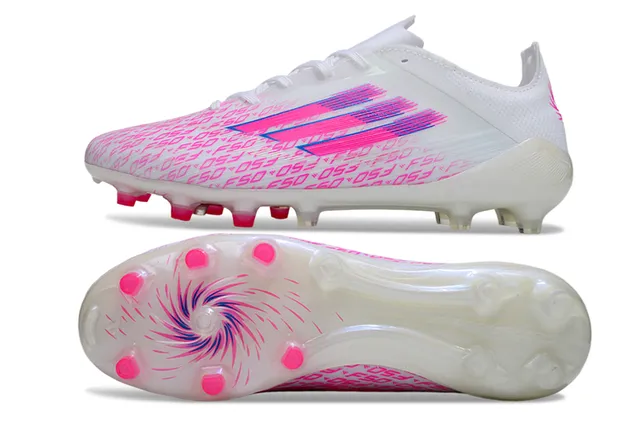 Adidas F50 Blanc Rose Bas Lacets Semelle Translucide Sol Ferme Chaussures de Football 6
