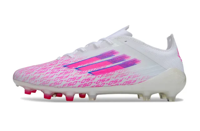 Adidas F50 Blanc Rose Bas Lacets Semelle Translucide Sol Ferme Chaussures de Football 7