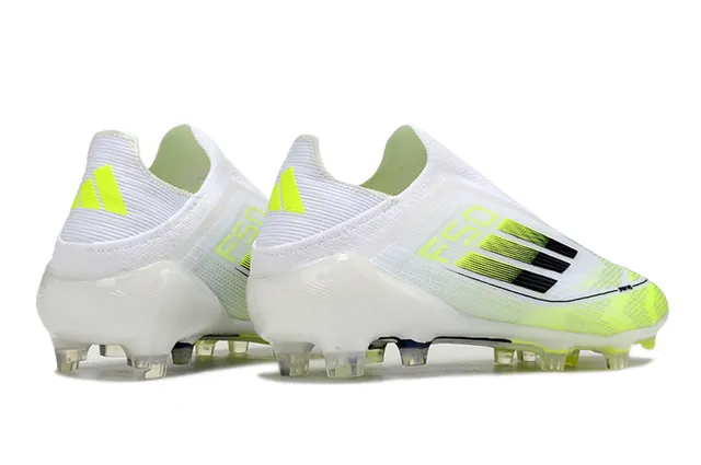 Adidas F50 Branco Amarelo Baixo Corte Ajuste Meia Superior Listras Neón Gradiente Campo Firme Sapatos de Futebol 5