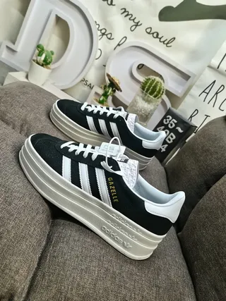Adidas Gazelle काला और सफेद प्लेटफॉर्म लाइफस्टाइल स्नीकर 7