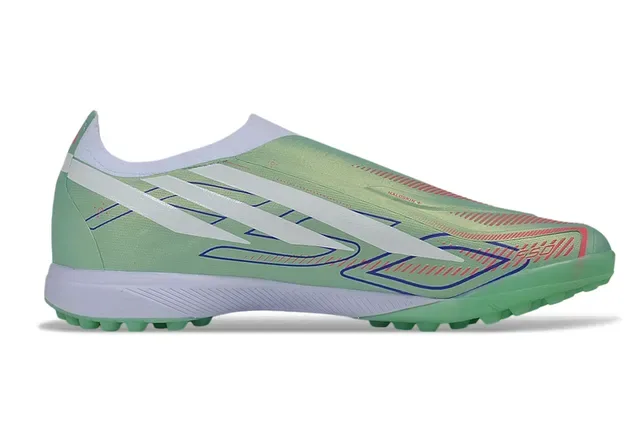 Adidas Chaussures de football turf vert blanc col sans lacets overlay synthétique cage 7