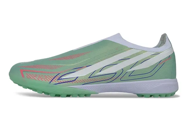 Adidas Chaussures de football turf vert blanc col sans lacets overlay synthétique cage 8