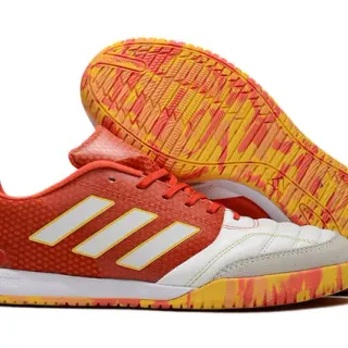 Adidas Chaussures de football indoor orange blanc low-top avec empeigne mesh texturé