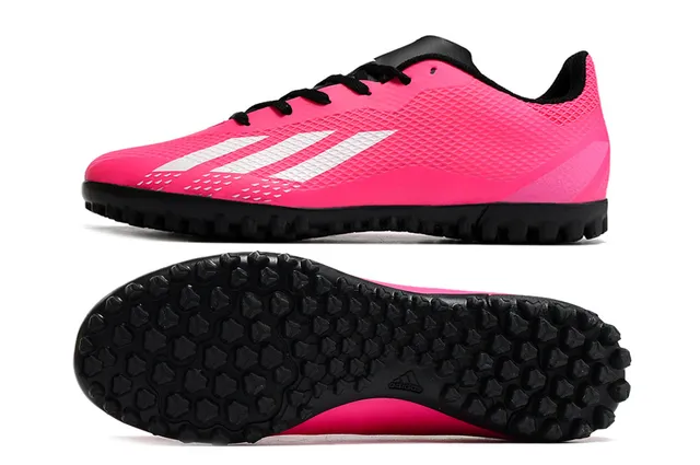 Adidas أحذية كرة القدم تورف وردي أسود منخفضة القطع شبكة صناعية ثلاث خطوط بيضاء 11