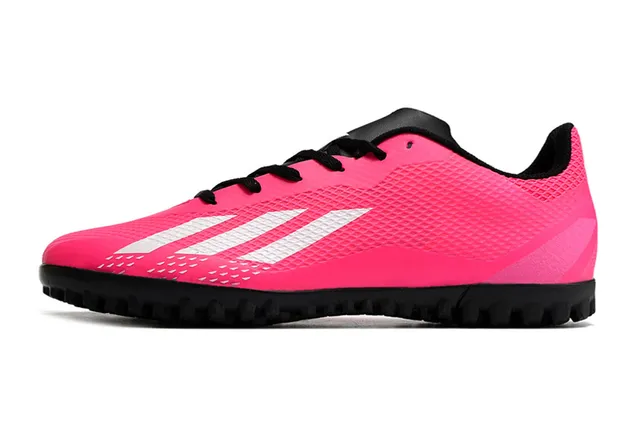 Adidas أحذية كرة القدم تورف وردي أسود منخفضة القطع شبكة صناعية ثلاث خطوط بيضاء 14