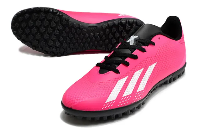 Adidas أحذية كرة القدم تورف وردي أسود منخفضة القطع شبكة صناعية ثلاث خطوط بيضاء 15