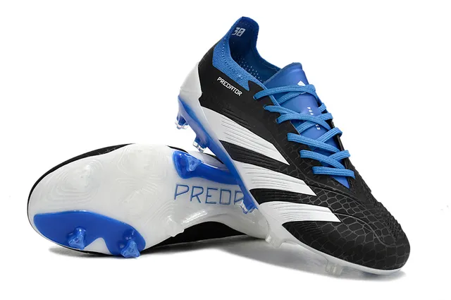 Adidas Predator Noir Bleu Haut Texturé Hexagonal Trois Rayures Blanches Firm-Ground Chaussures de Football 4