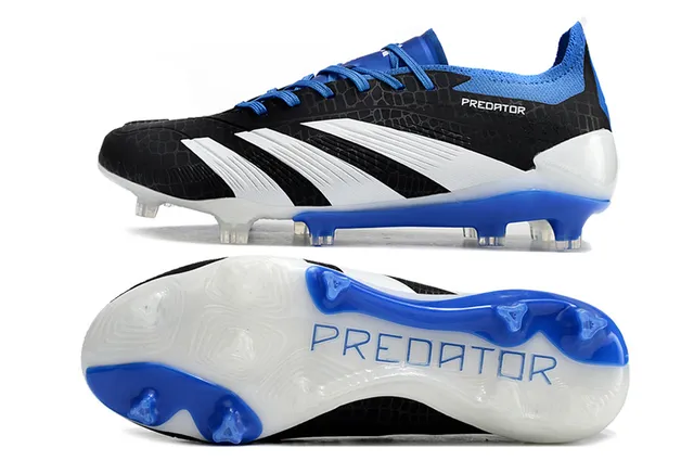 Adidas Predator Noir Bleu Haut Texturé Hexagonal Trois Rayures Blanches Firm-Ground Chaussures de Football 6
