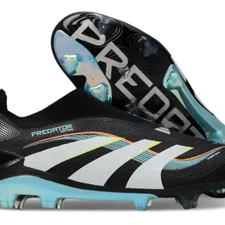 Adidas Predator Black Blue Sock-Fit Upper Iridescent Outsole Firm-Ground Soccer Shoes