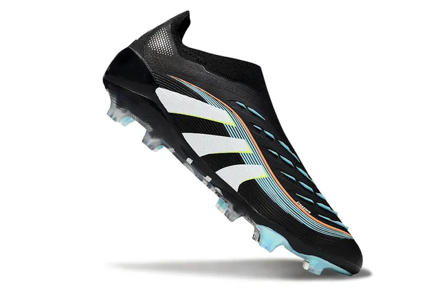 Adidas Predator أحذية كرة القدم سوداء زرقاء علوة بنمط الجوارب قاعدة لامعة أرضية صلبة 2