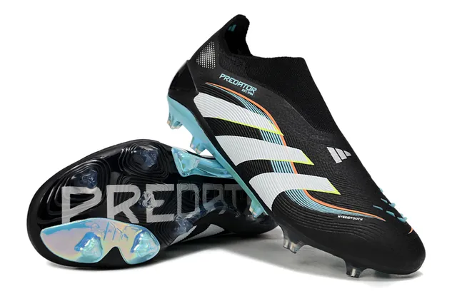 Adidas Predator أحذية كرة القدم سوداء زرقاء علوة بنمط الجوارب قاعدة لامعة أرضية صلبة 4