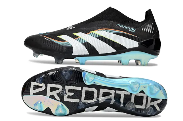 Adidas Predator أحذية كرة القدم سوداء زرقاء علوة بنمط الجوارب قاعدة لامعة أرضية صلبة 6