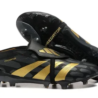 Adidas Predator Negro y Oro Upper Sintético Tres Rayas Firm-Ground Zapatos de Fútbol