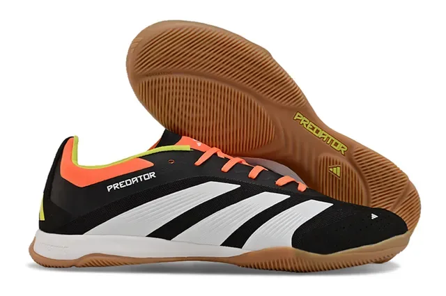 Adidas Predator أسود برتقالي منخفض القطعة بطبقة اصطناعية لوحة جانبية بثلاث خطوط أحذية كرة القدم الداخلية 5