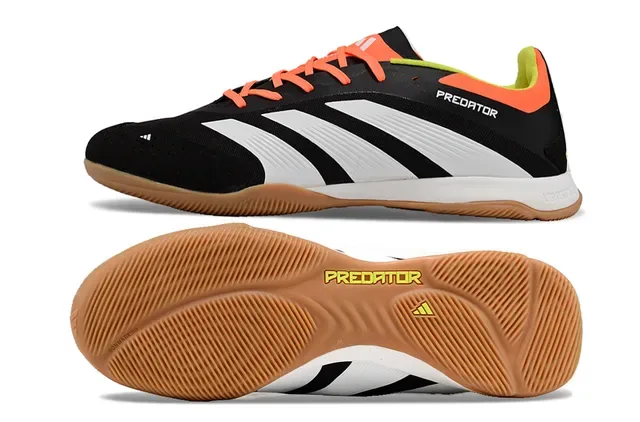 Adidas Predator أسود برتقالي منخفض القطعة بطبقة اصطناعية لوحة جانبية بثلاث خطوط أحذية كرة القدم الداخلية 6