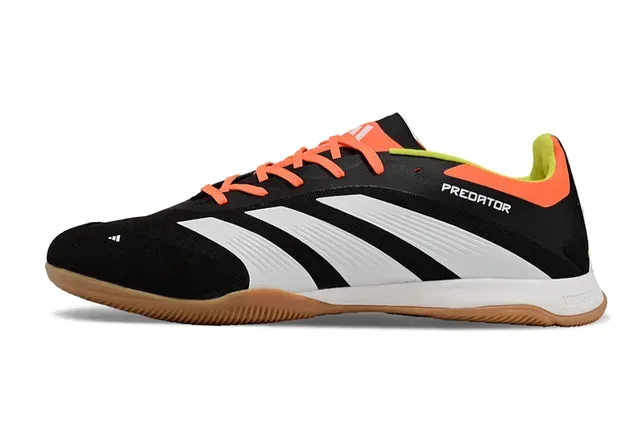 Adidas Predator أسود برتقالي منخفض القطعة بطبقة اصطناعية لوحة جانبية بثلاث خطوط أحذية كرة القدم الداخلية 7