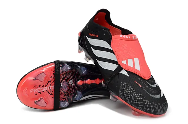 Adidas Predator أسود أحمر بدون أربطة إغلاق بالحزام مولد TPU دعامة الكعب أرضية صلبة أحذية كرة القدم 13