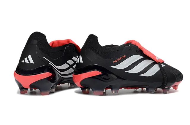 Adidas Predator أسود أحمر بدون أربطة إغلاق بالحزام مولد TPU دعامة الكعب أرضية صلبة أحذية كرة القدم 14