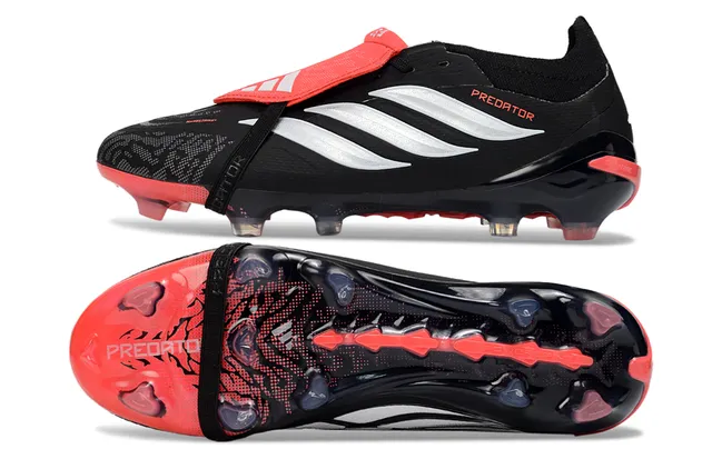 Adidas Predator أسود أحمر بدون أربطة إغلاق بالحزام مولد TPU دعامة الكعب أرضية صلبة أحذية كرة القدم 15