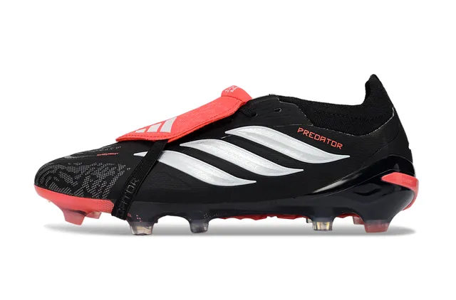 Adidas Predator أسود أحمر بدون أربطة إغلاق بالحزام مولد TPU دعامة الكعب أرضية صلبة أحذية كرة القدم 16